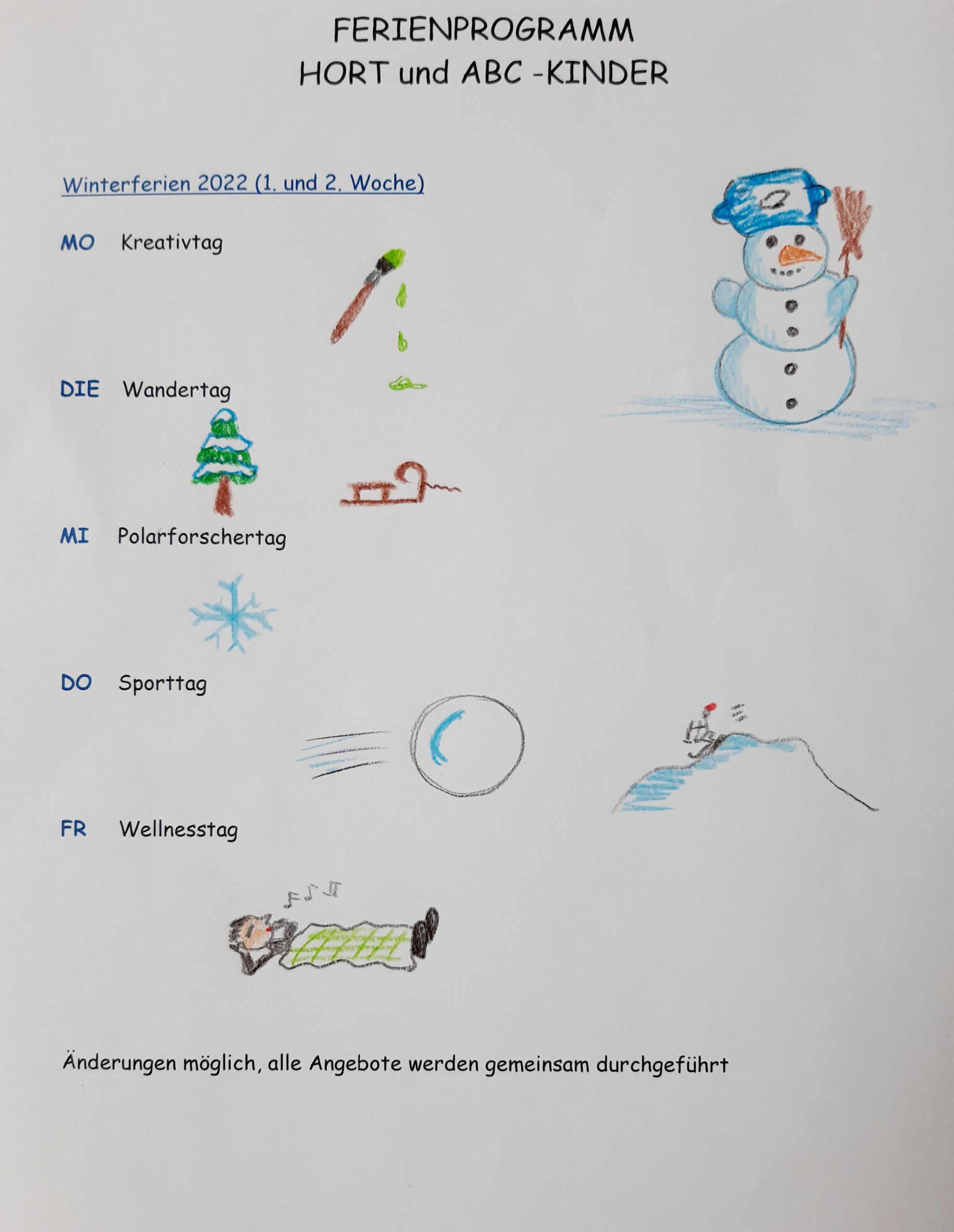 Winterferienprogramm 2022 in der Kita Flachsröste